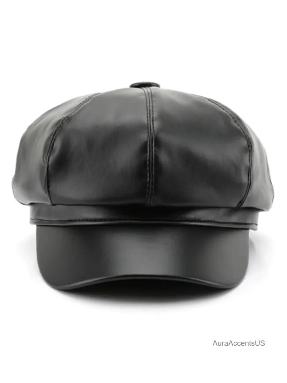 8 Panel Newsboy Cap PU Leather Visor Beret Cabbie Hat Womens Vintage Style